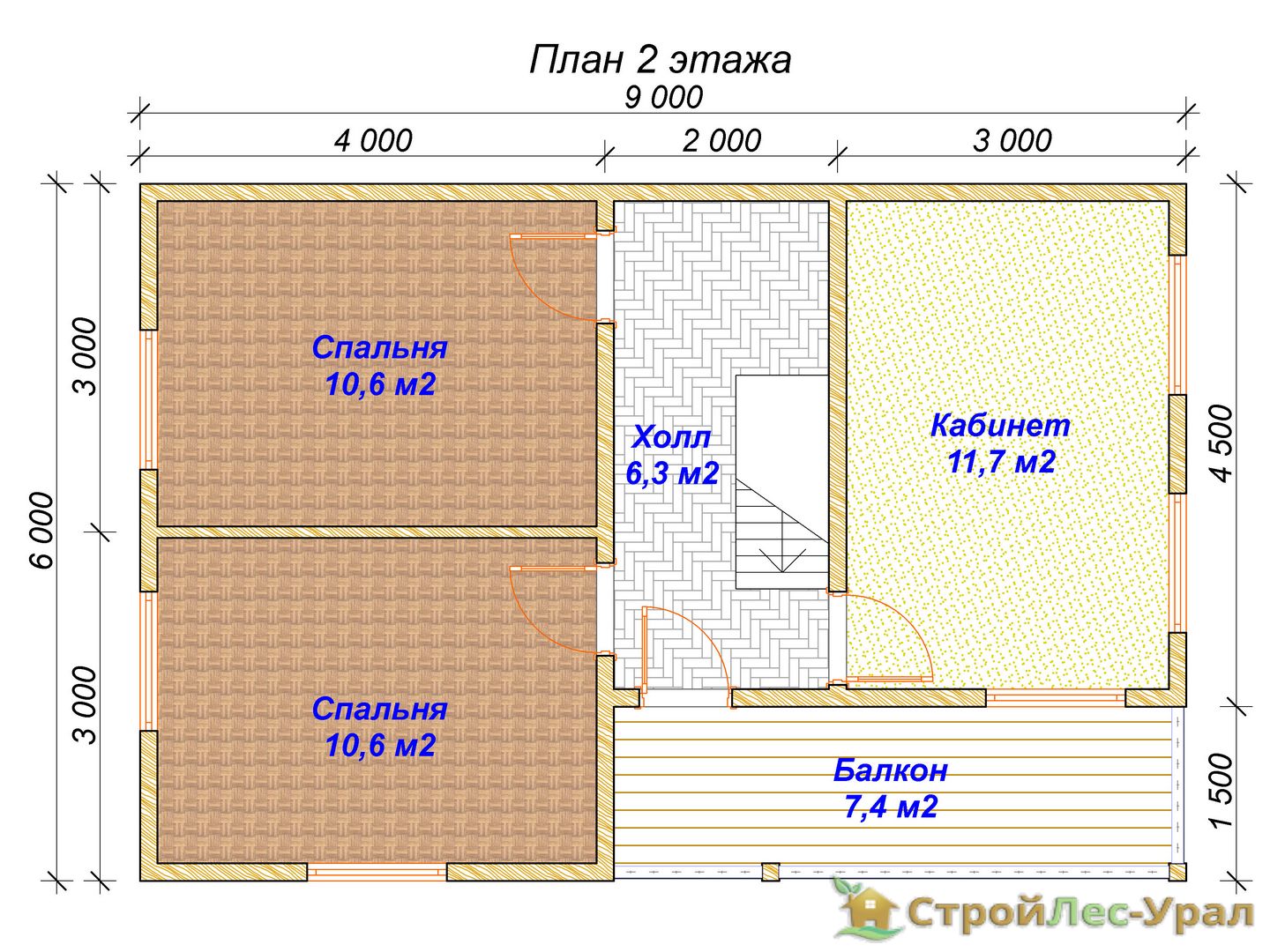 Проект дома ДБ-70 (6х9м), площадью 80м² из бруса 150х150мм | Стройлес-урал